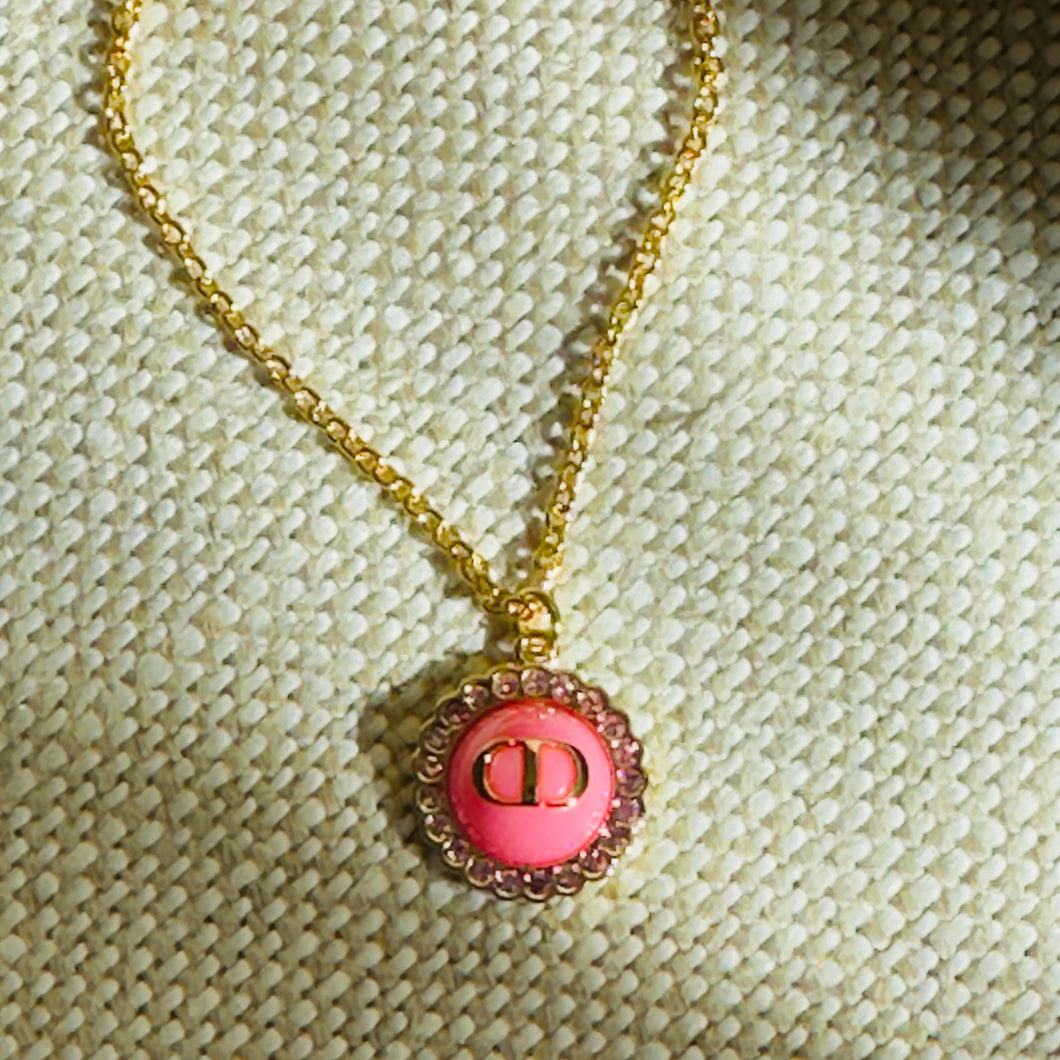 Dior粉紅圓logo項鏈 (直播樣品)